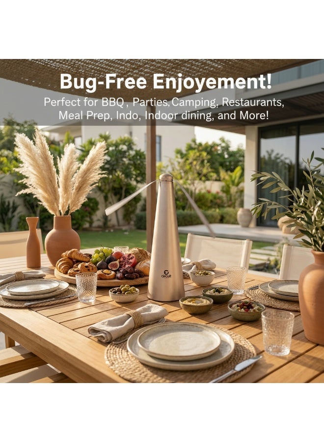 دائرة خضراء مروحة طرد الذباب للطاولات، مروحة كهربائية محمولة للمطاعم والفناء والتخييم والحديقة والأماكن المغلقة والمفتوحة والطعام لإبعاد الذباب والحشرات دون استخدام المواد الكيميائية (ذهبي) - Image 2